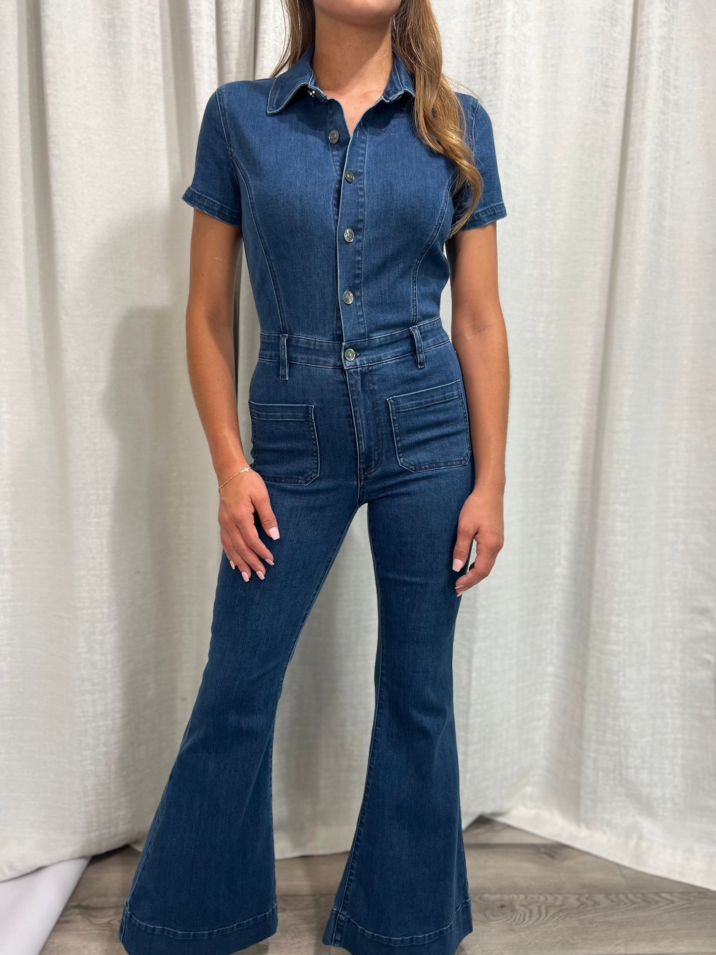 Short Sleeve Super Flare Jumpsuit