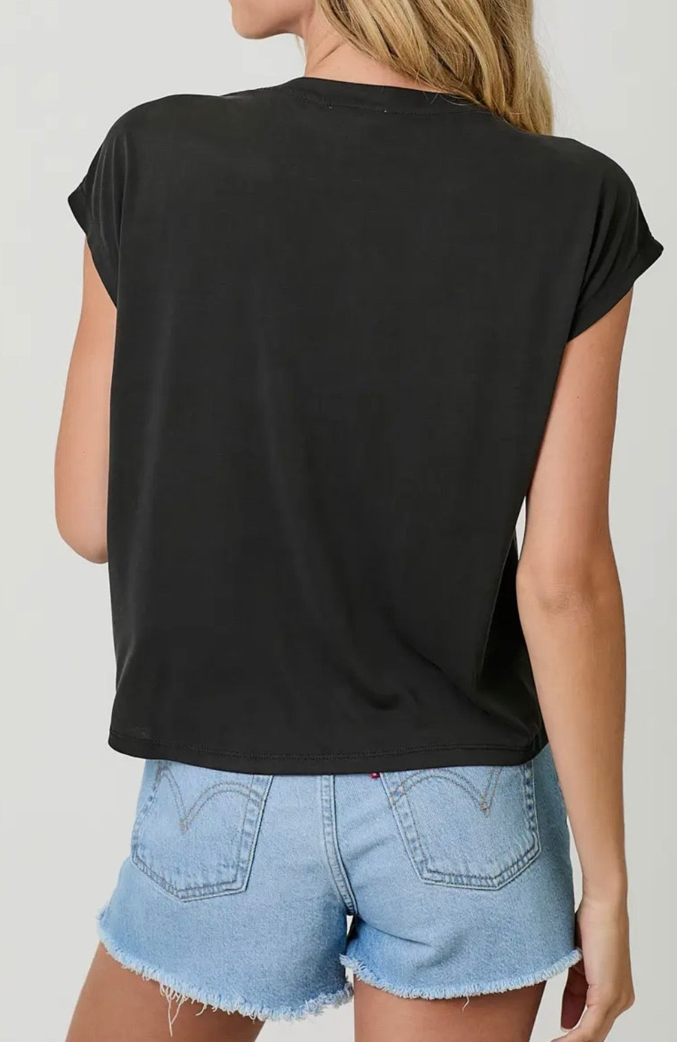 Front Ruche Drawstring Modal Top-Black