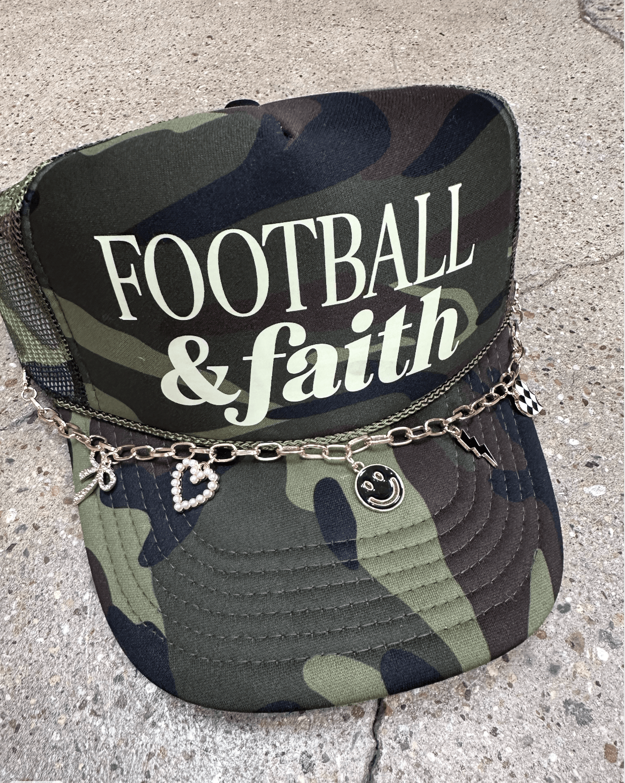 Football and Faith Camo Trucker: WITH CHAIN