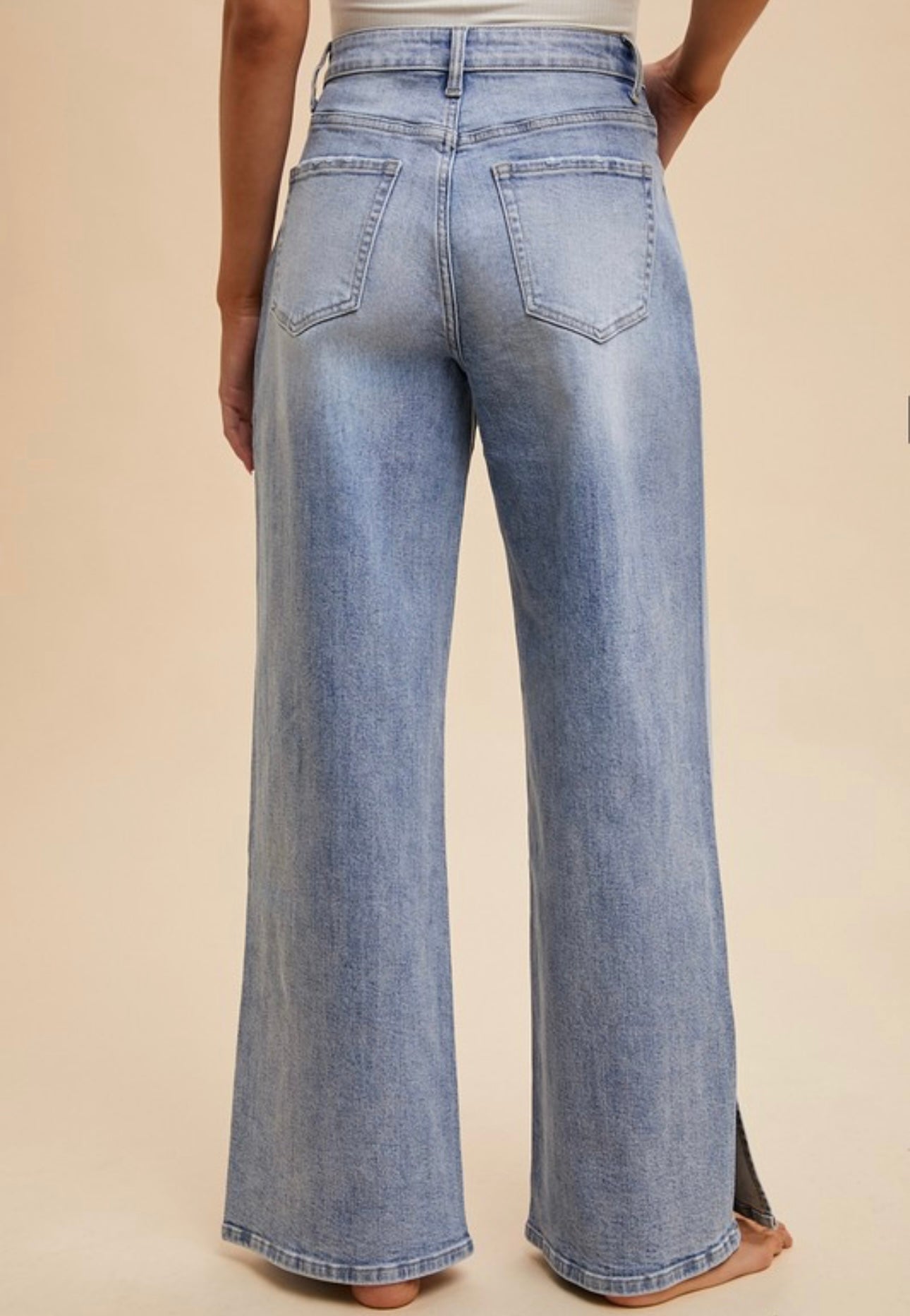 Tie Waist/Split Hem Wide Leg Jeans