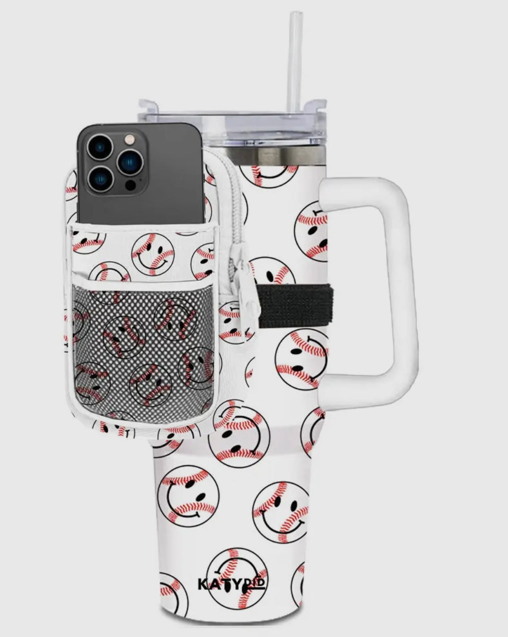 Baseball Happy Face Zipper Pouch for Tumbler