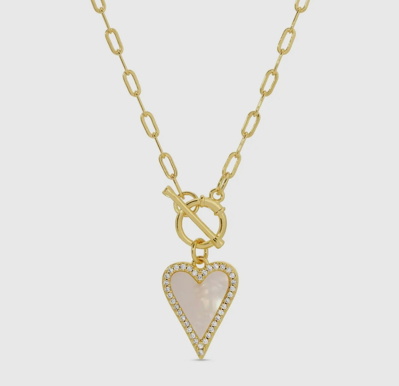Mother Of Pearl Pave Heart Toggle Necklace