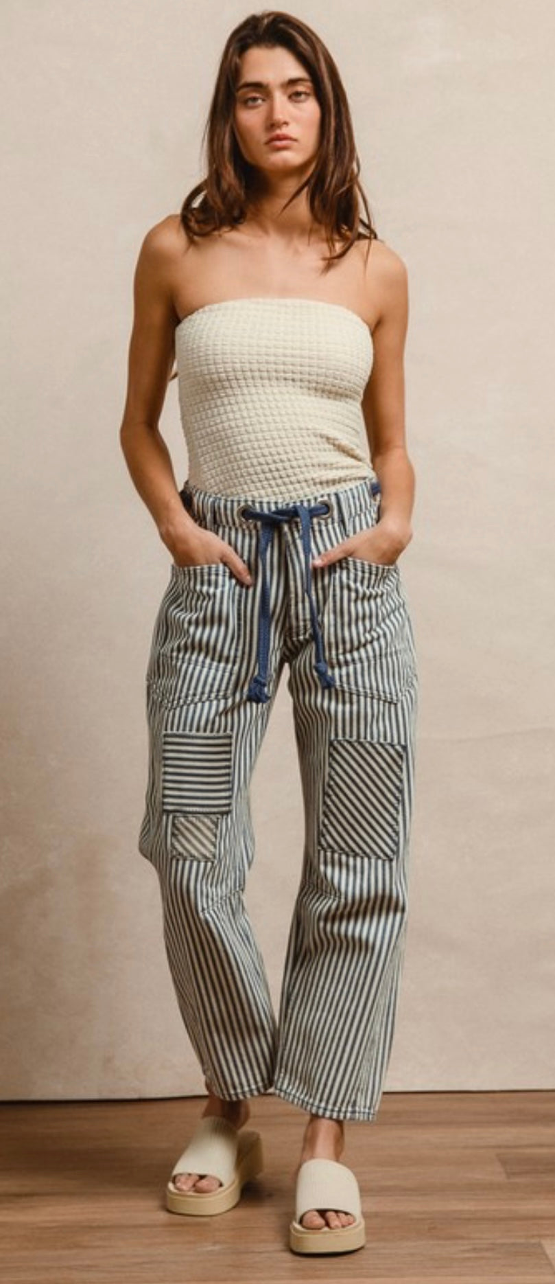 Striped Twill Barrel Pants