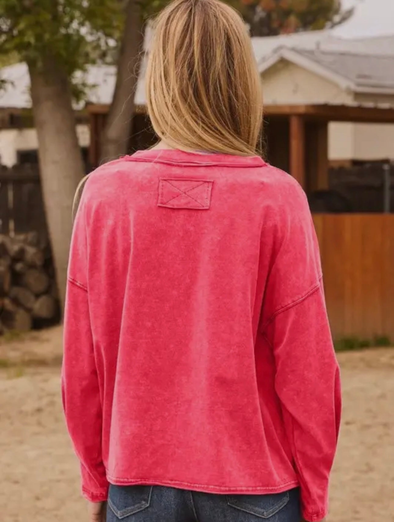 Washed Red Sequin Star Patch Top