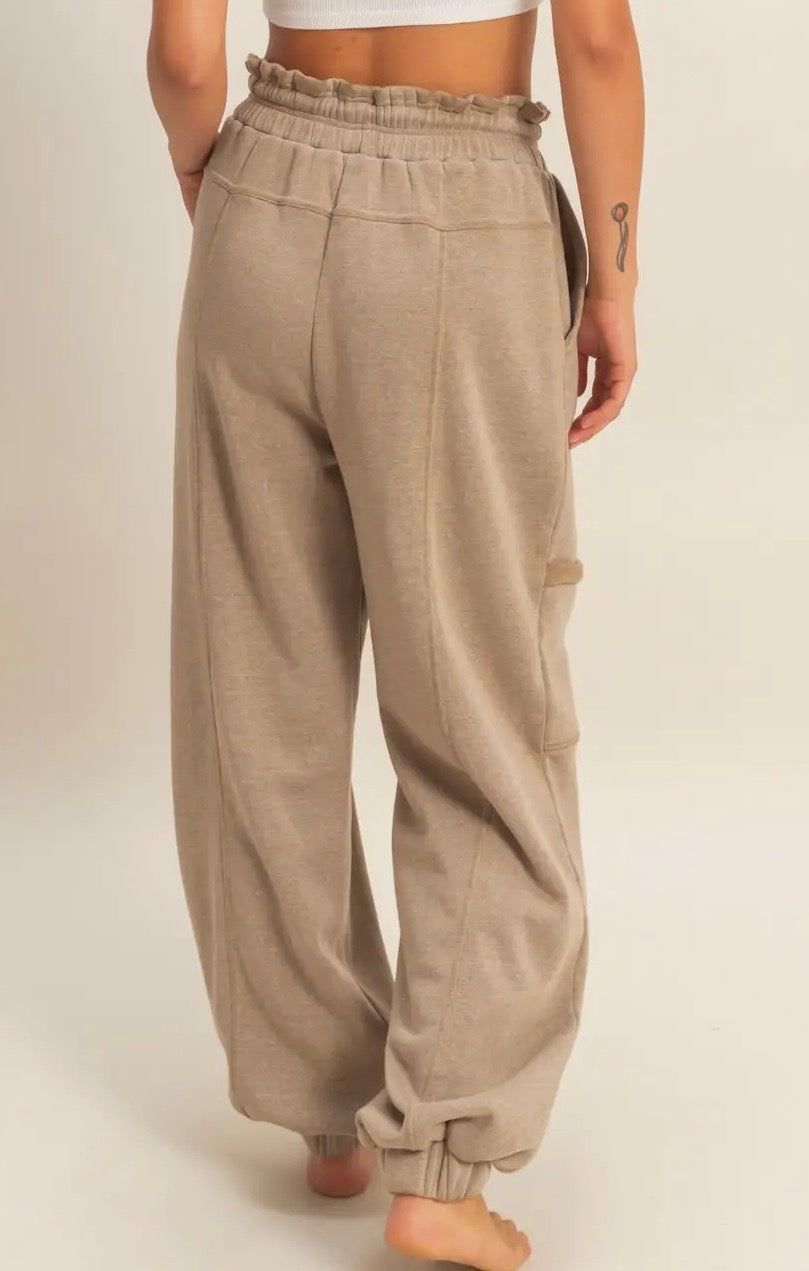 Mocha Ruffle Waist Joggers