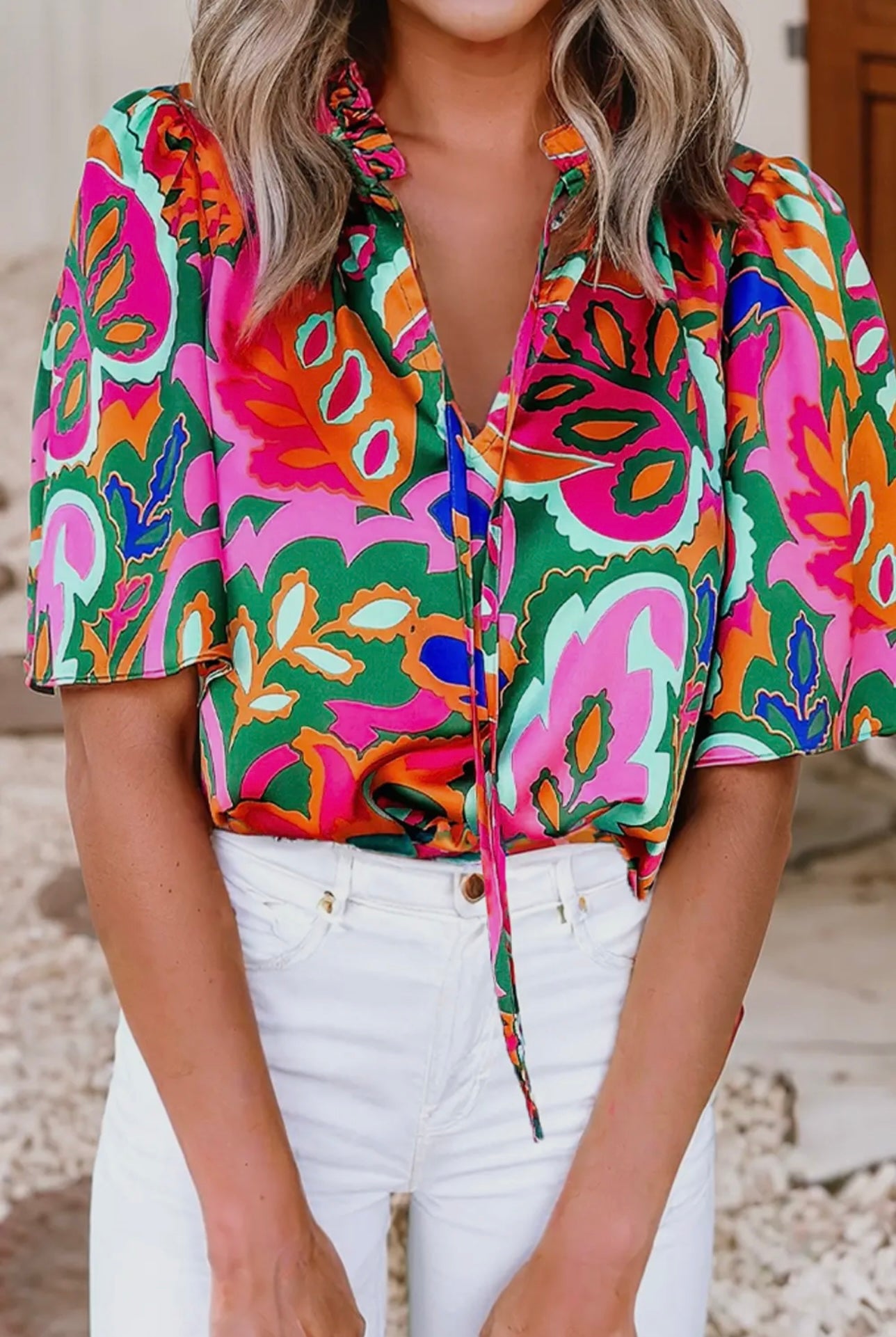 Boho Summer Print V-Neck