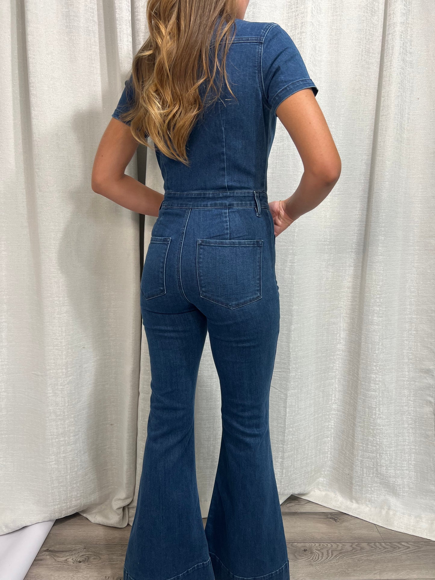 Short Sleeve Super Flare Jumpsuit