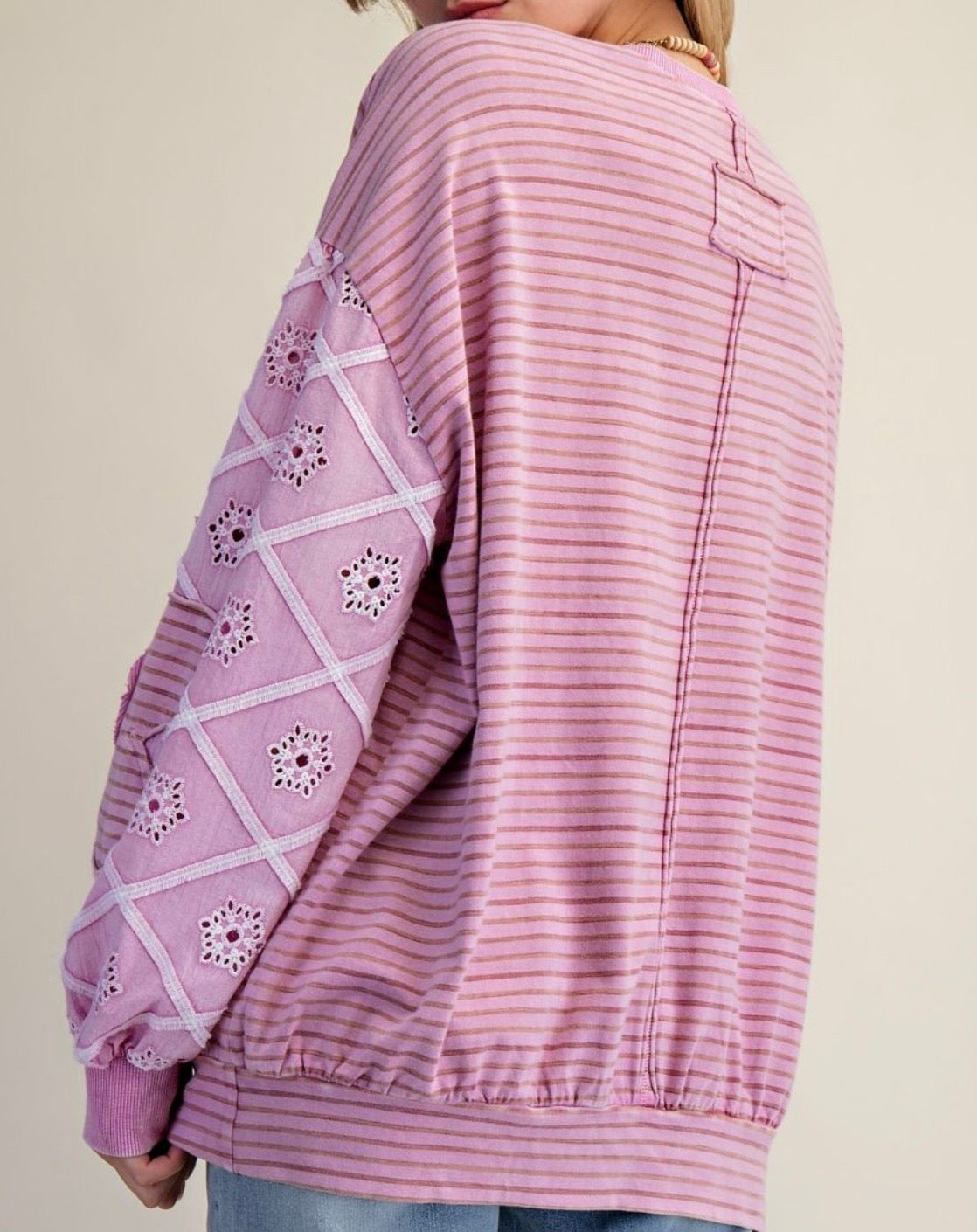 Orchid Stripe Top With Sleeve Detail