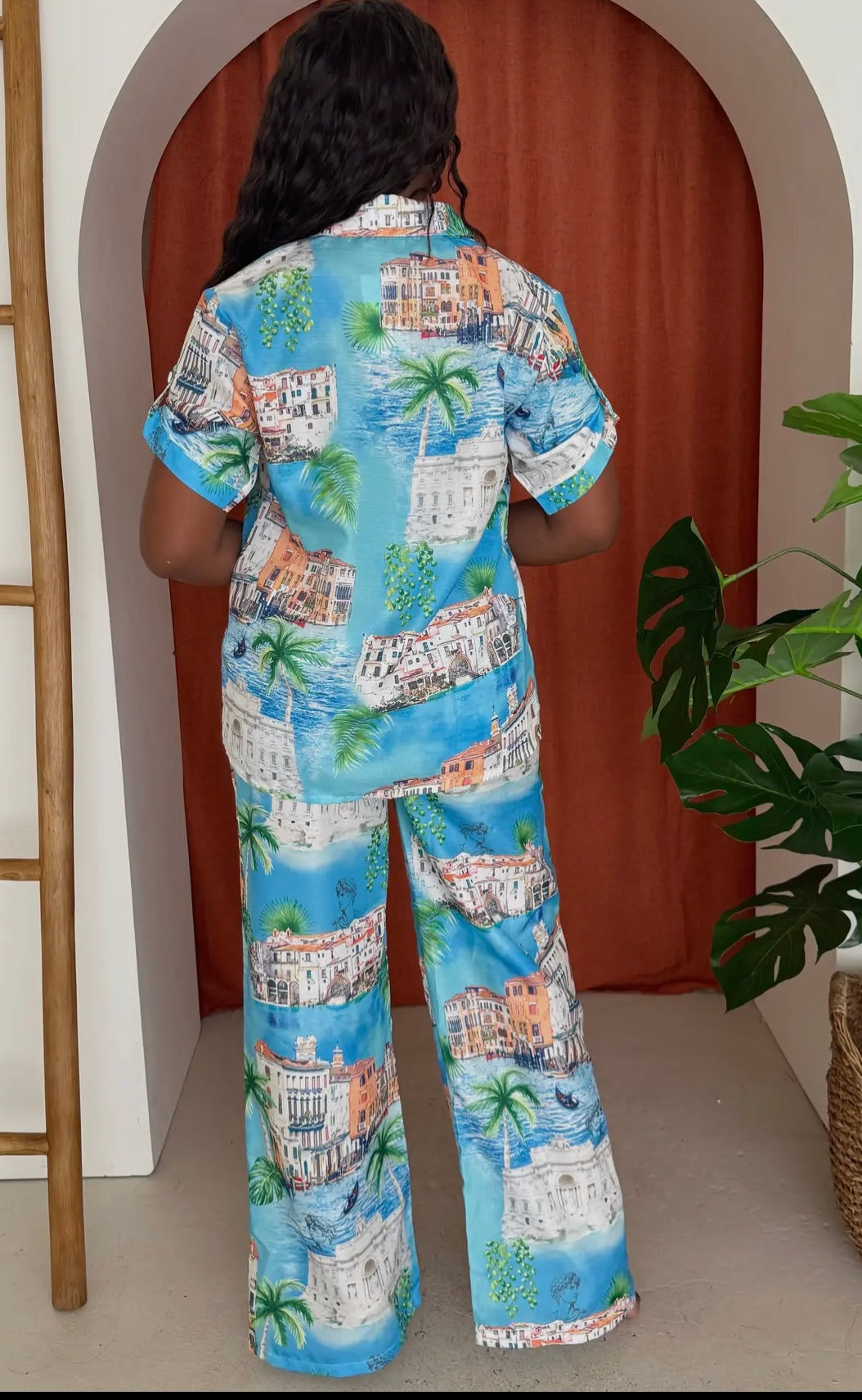 Tropical Print Wide Leg Pants