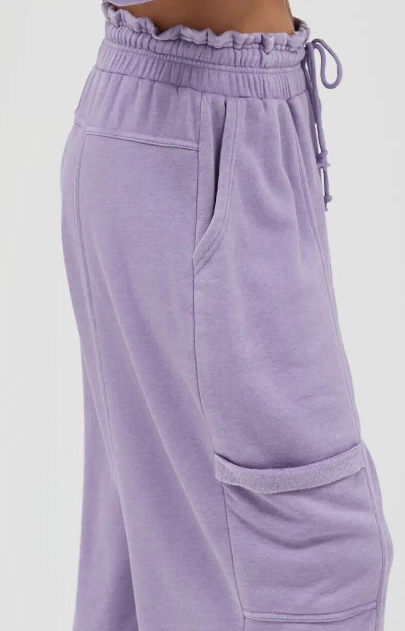 Dusty Purple Ruffle Waist Joggers