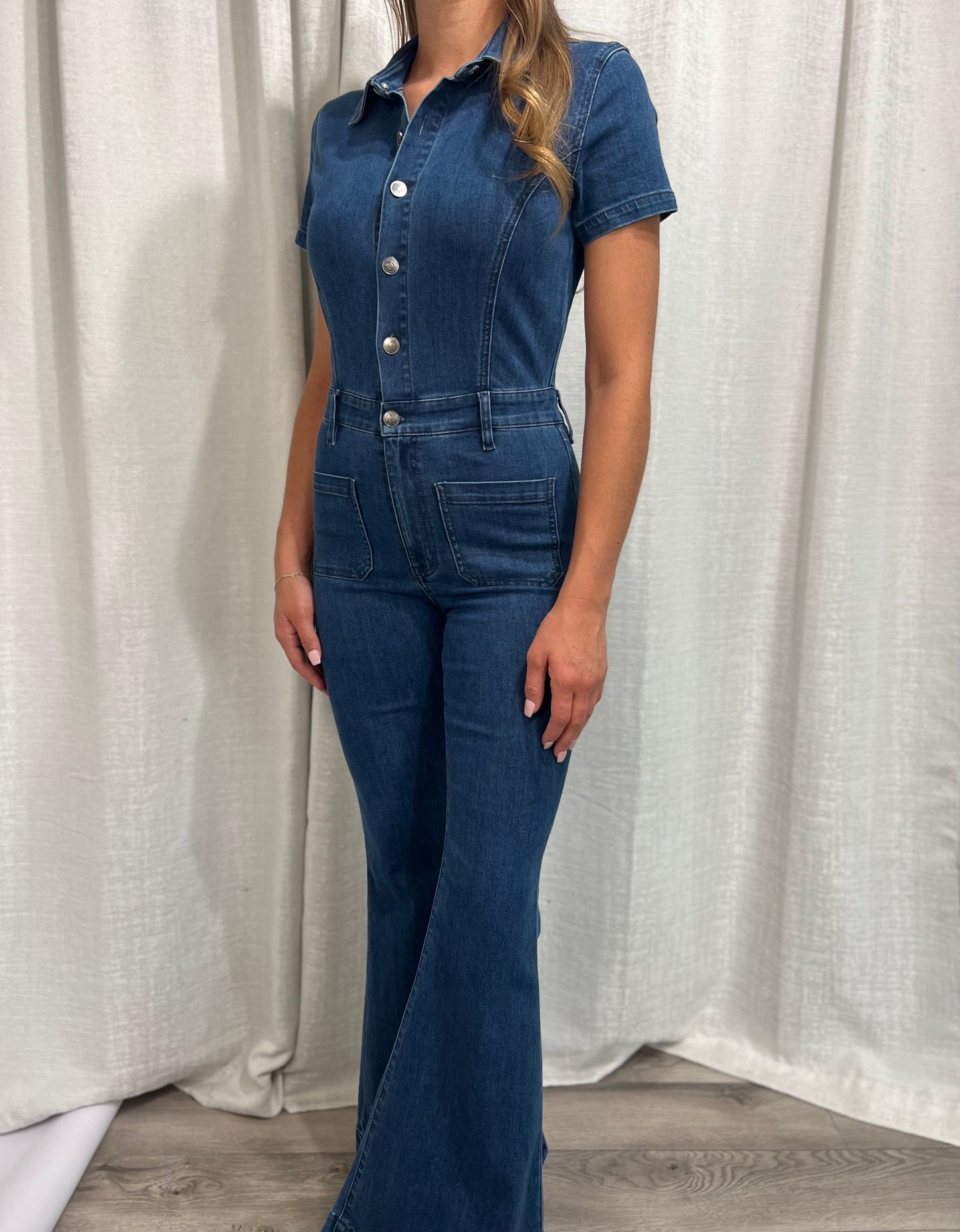 Short Sleeve Super Flare Jumpsuit