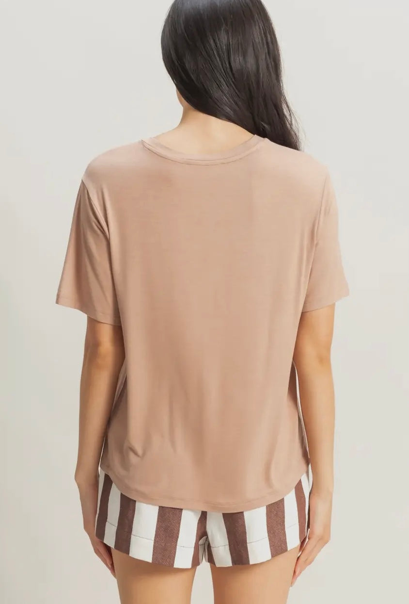 Basic Oversized Pocket Tee-Dark Taupe