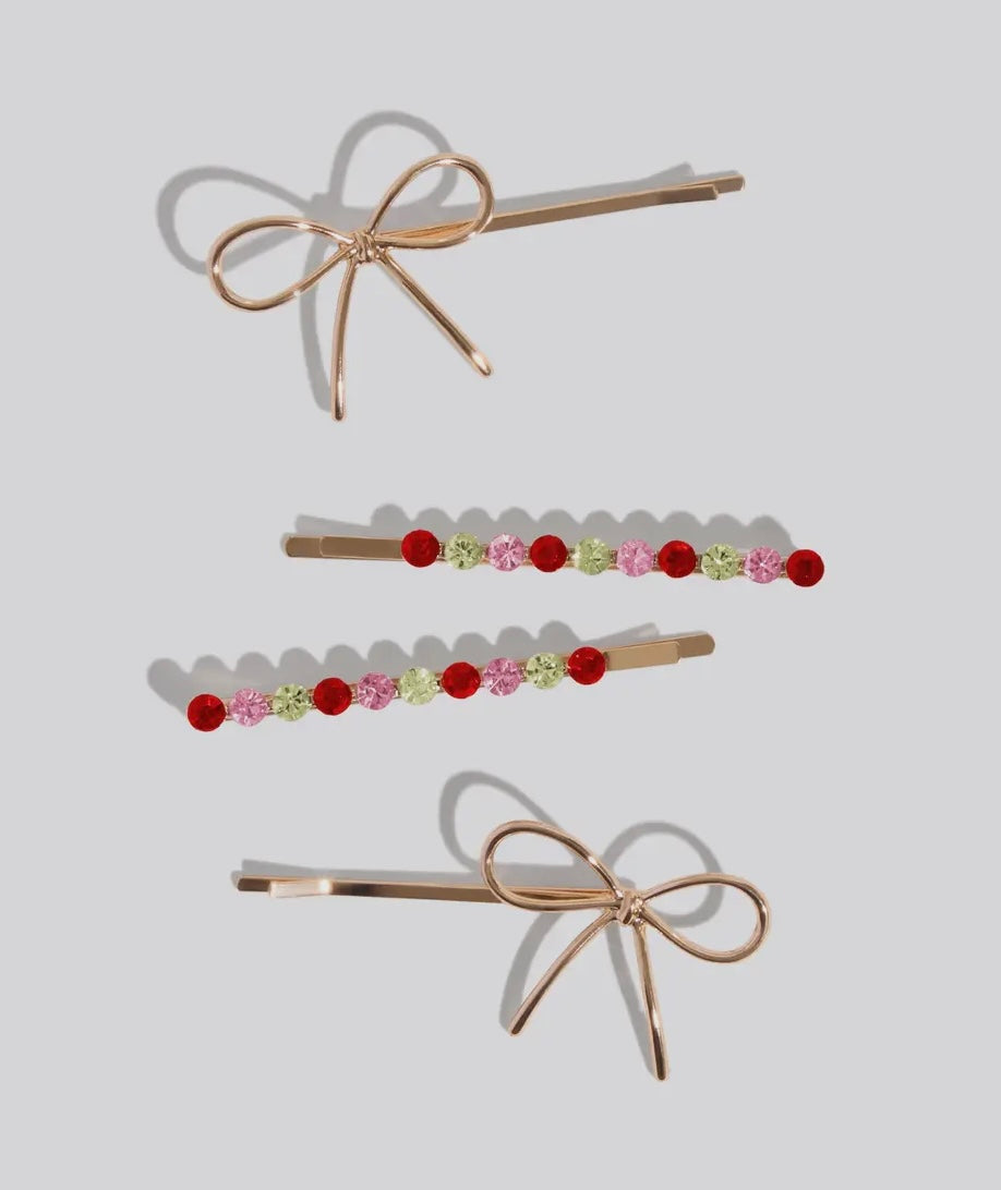 Holiday Gemstone and Bow Bobby Pins