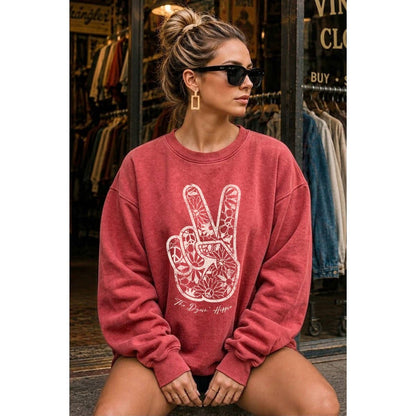 PEACE AND LOVE SIGN MINERAL GRAPHIC  SWEATSHIRTS: Mineral  grey / S-M-L-XL(1-2-2-1)