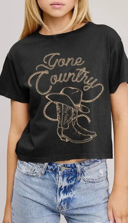 Gone Country Graphic Faux Crop Tee-Black