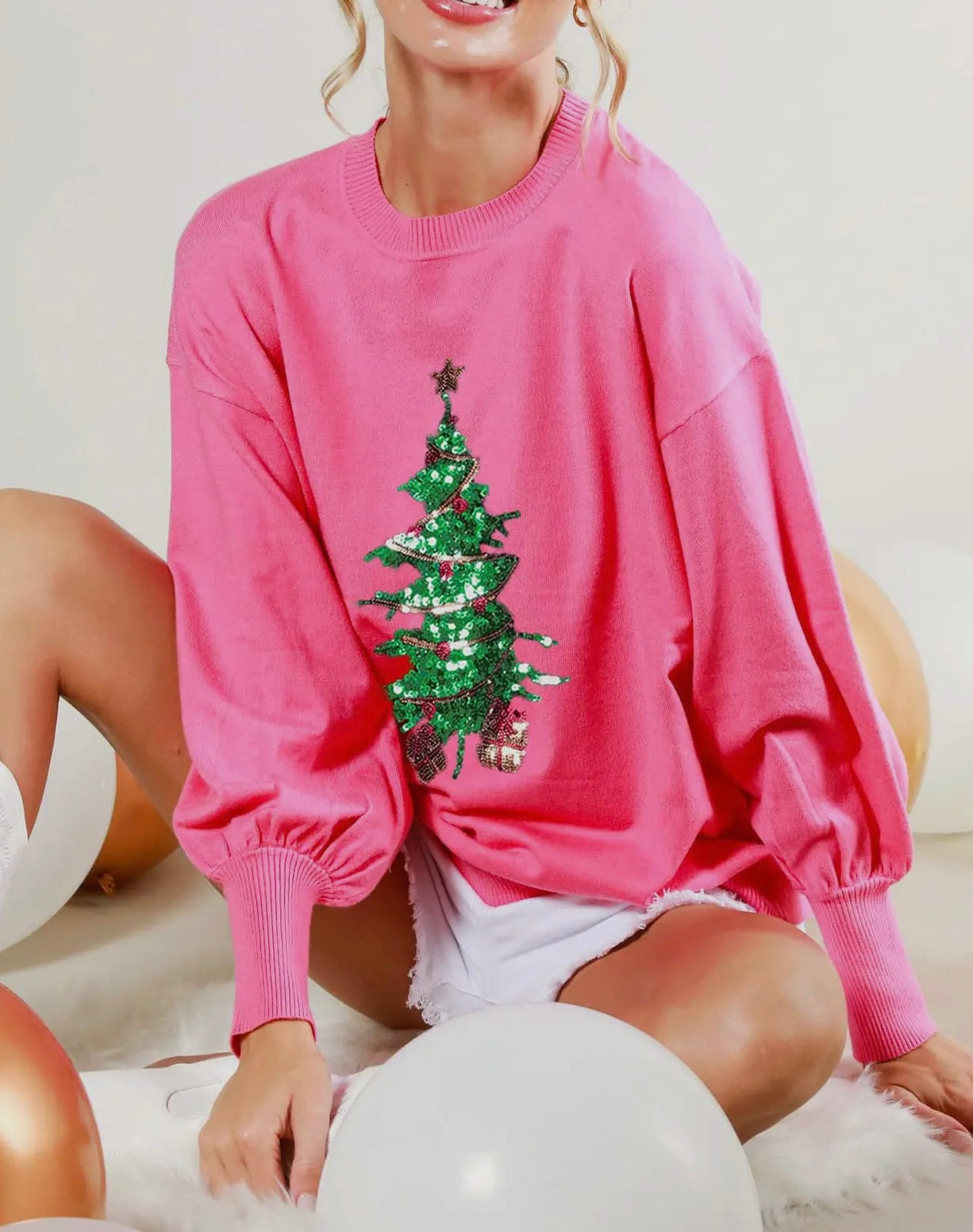 Pink Sequin Christmas Tree Sweater
