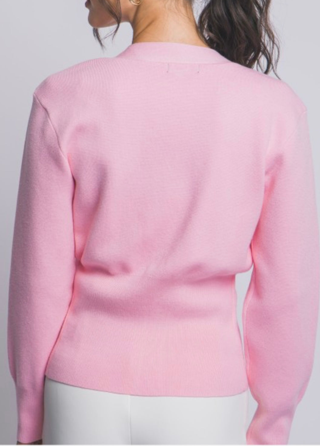 Lt. Pink V-Neck Cardigan/Gold Button Accent