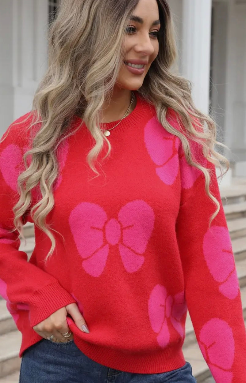 Rose/Pink Bow Print Sweater