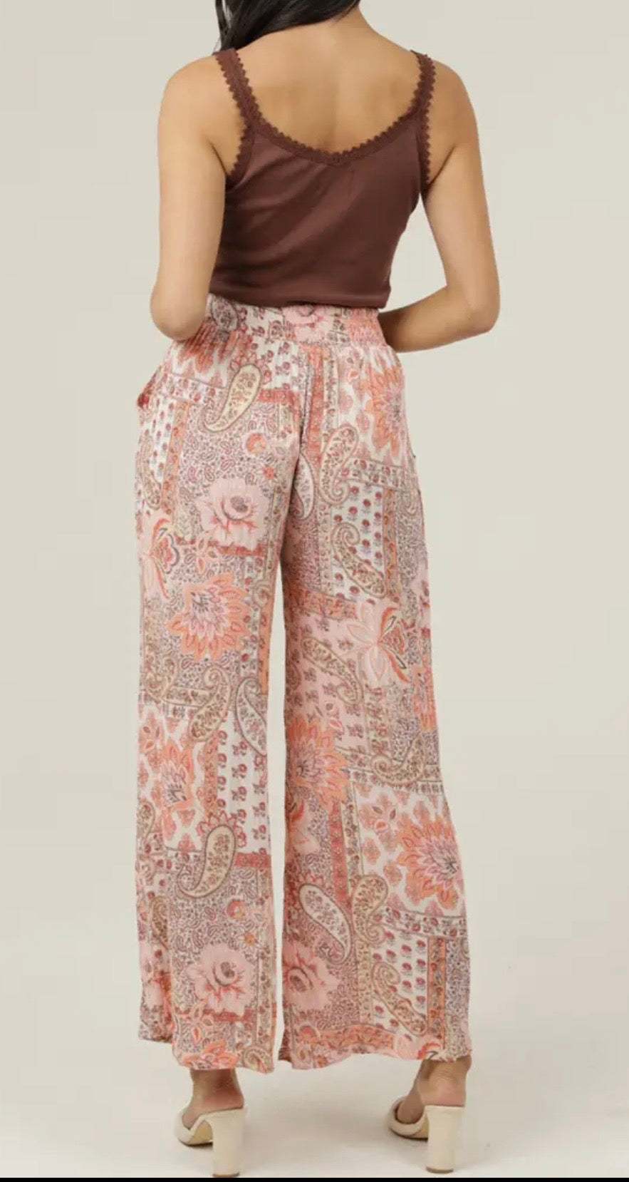 Coral Blush Tie Waist Wide Leg Pants