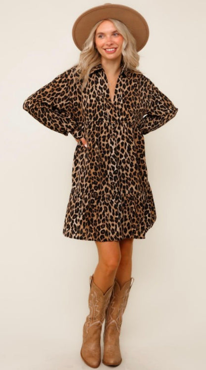 Baby Doll Leopard Print Midi Woven Dress