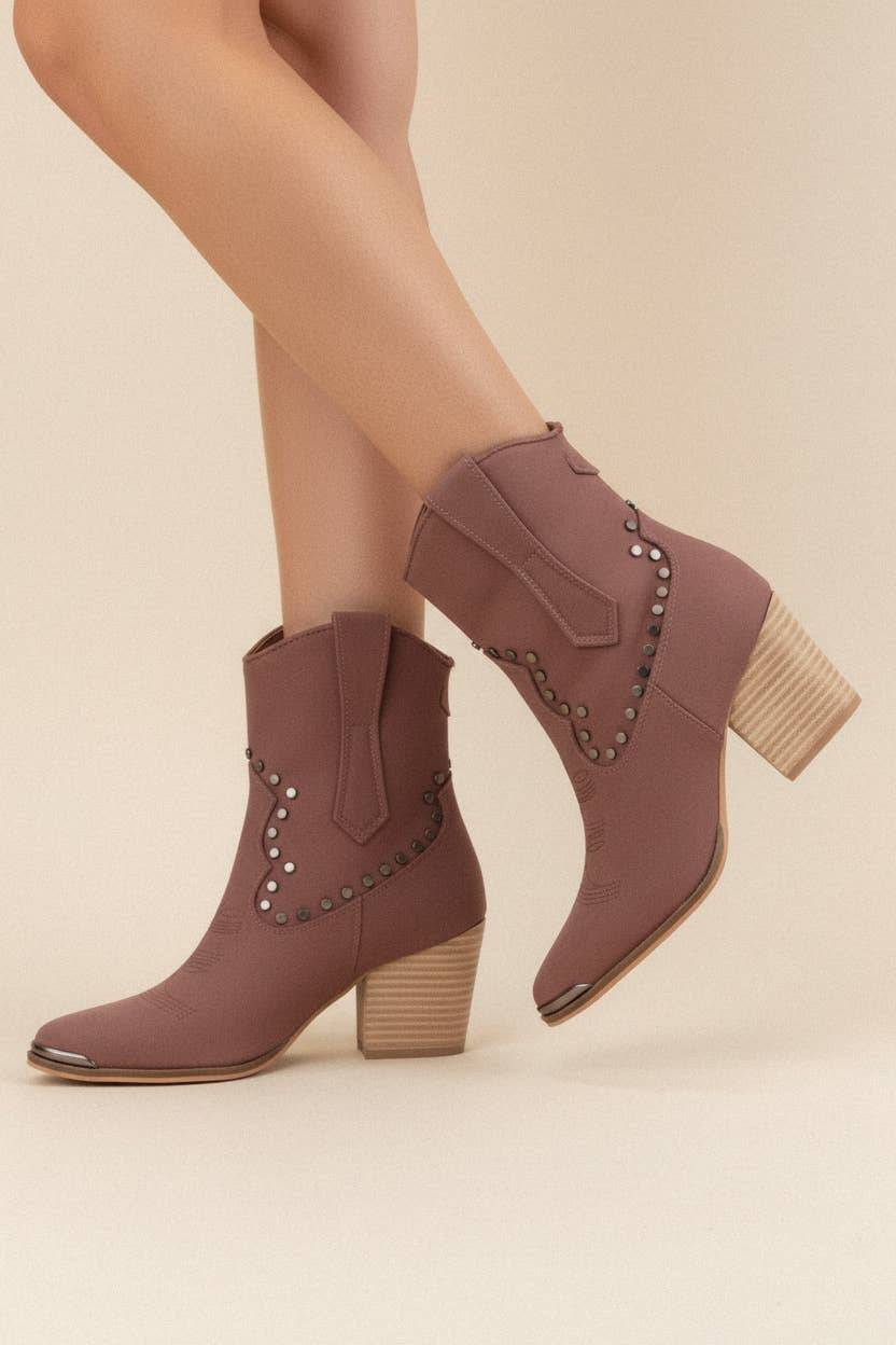 PANDORA Festival Western Ankle Boots Studded Cowboy Booties: DUSTY ROSE / B12