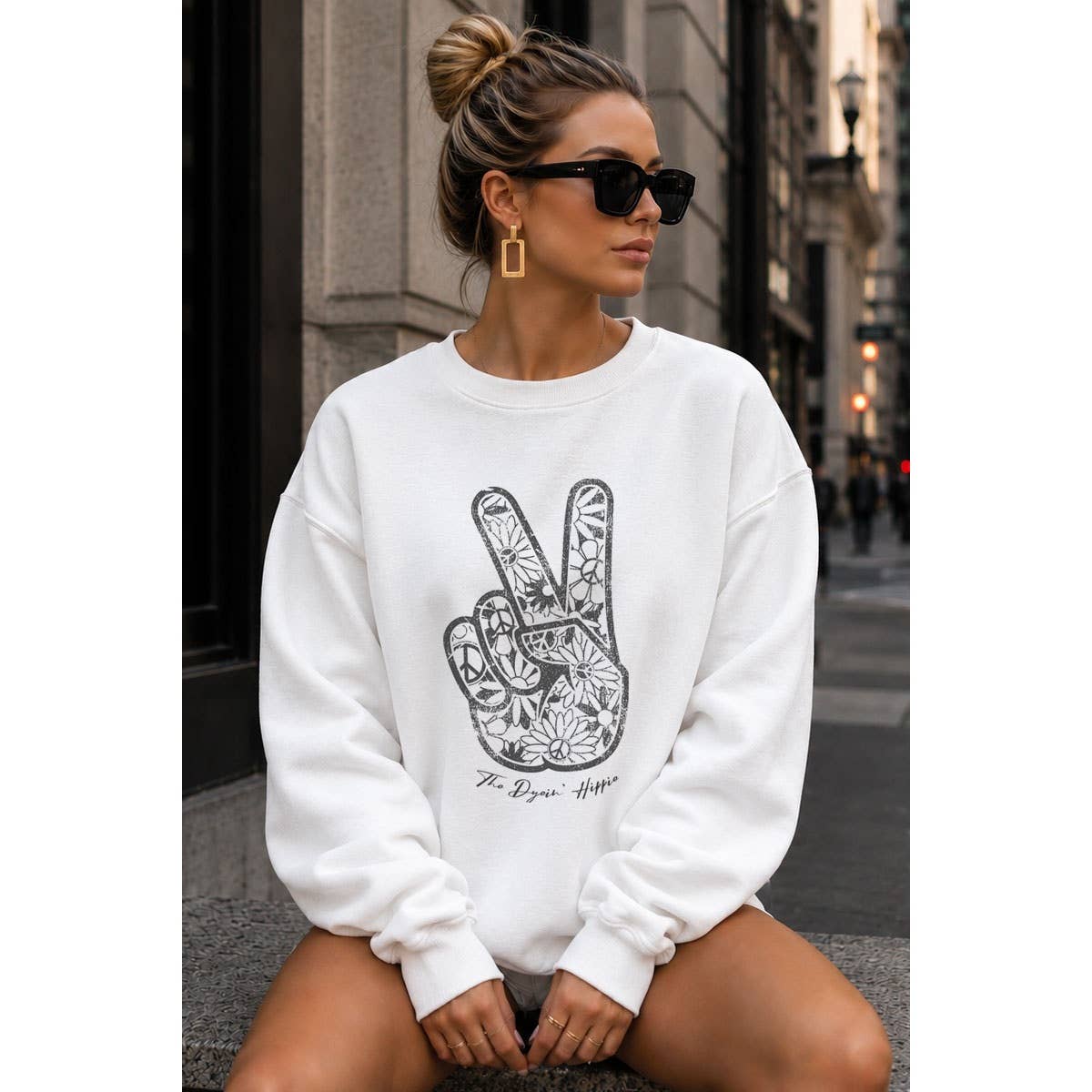PEACE AND LOVE SIGN MINERAL GRAPHIC  SWEATSHIRTS: Mineral  grey / S-M-L-XL(1-2-2-1)