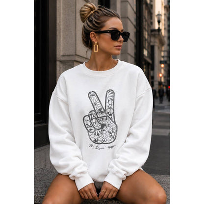 PEACE AND LOVE SIGN MINERAL GRAPHIC  SWEATSHIRTS: Mineral  grey / S-M-L-XL(1-2-2-1)
