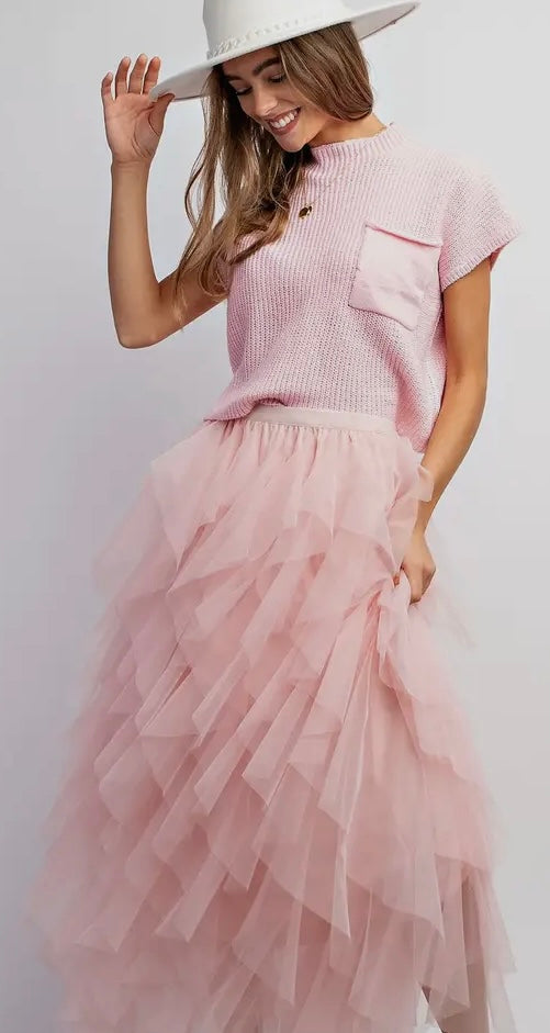 Pink Lady Cascading Tulle Maxi Skirt