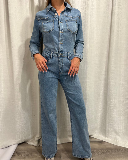 “Stud” Straight Fit Denim Jumpsuit