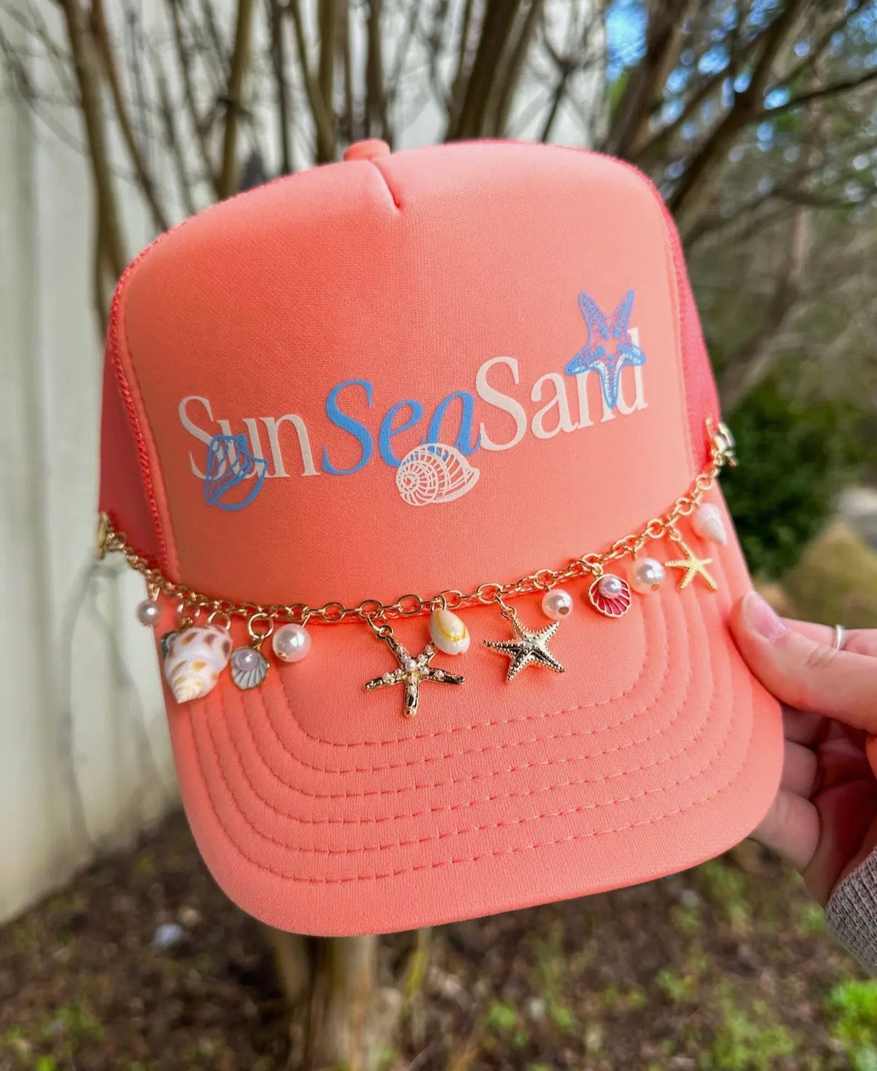 Sun Sea And Sand Trucker Hat W/ Chain