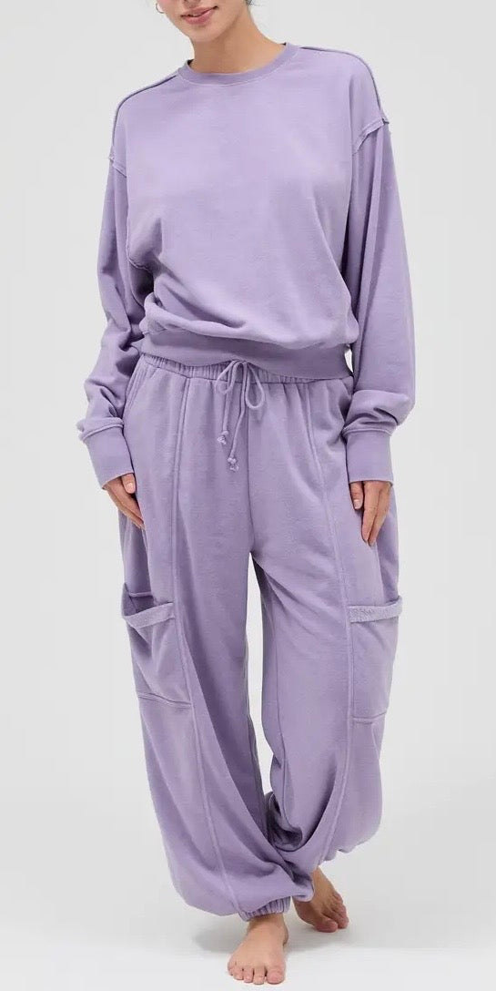 Dusty Purple Ruffle Waist Joggers