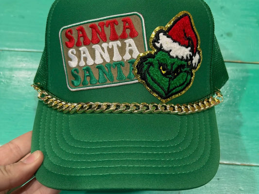 Grinch Christmas Trucker Hat With Chain