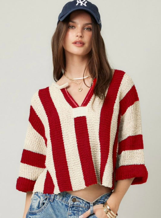 Red/White Vertical Stripe Sweater