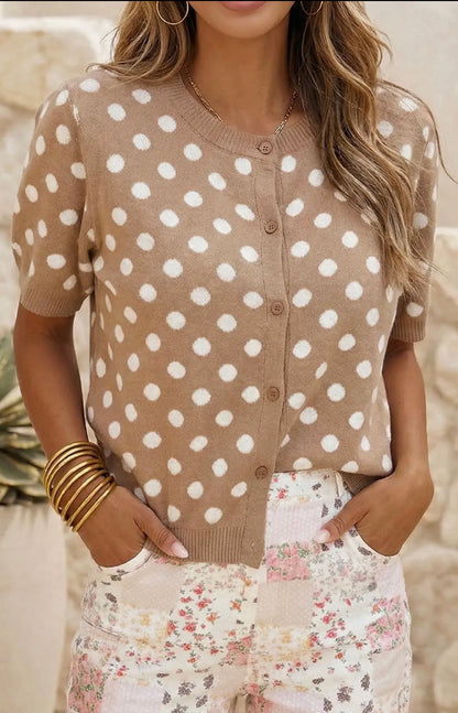 Khaki/ Polka Dot SS Cardigan