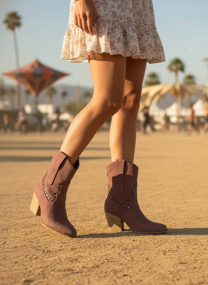 PANDORA Festival Western Ankle Boots Studded Cowboy Booties: DUSTY ROSE / B12