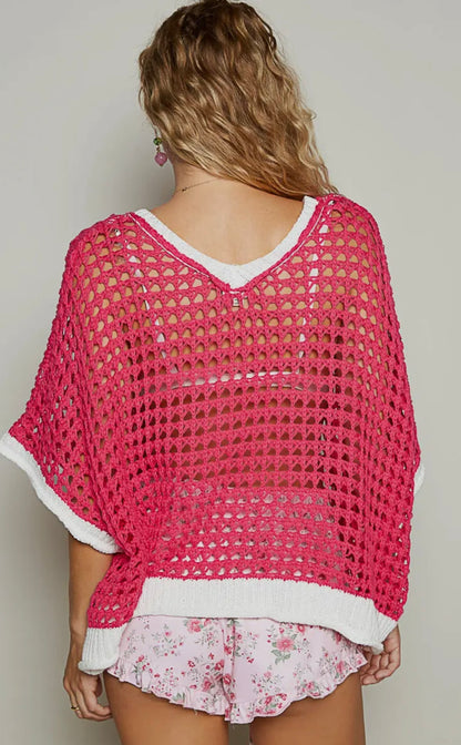 Fuchsia/ Ivory Oversize Peace Sign Sweater