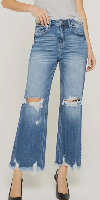 Mica Denim Super High Distressed Cropped Jeans