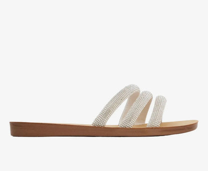 Mia Rhinestone Triple Strap Square Toe Sandal