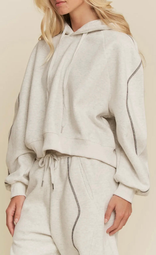 Heather Gray Contrast Panel Cropped Hoodie