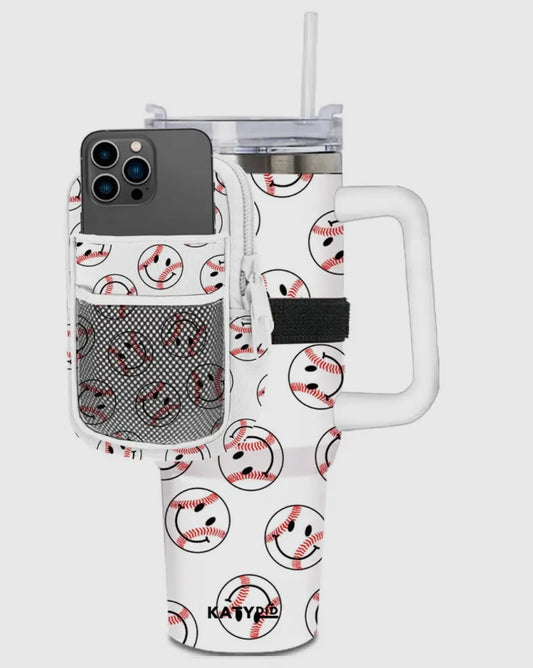 Baseball Happy Face Zipper Pouch for Tumbler