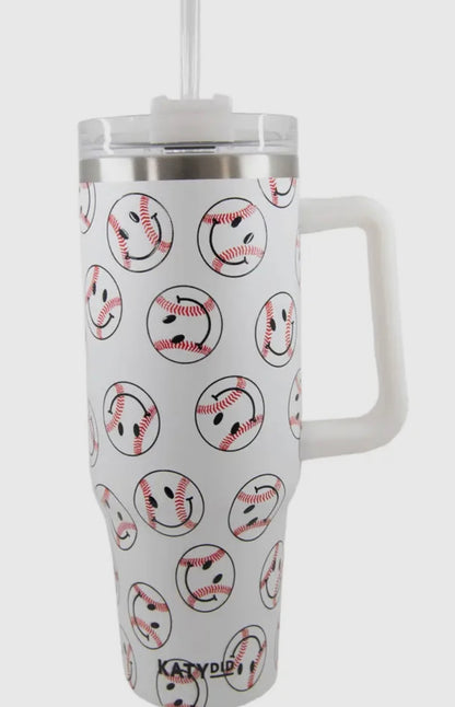 Baseball Happy Face Stainless Steel Tumbler