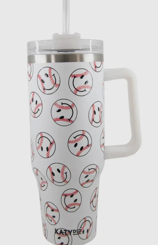 Baseball Happy Face Stainless Steel Tumbler