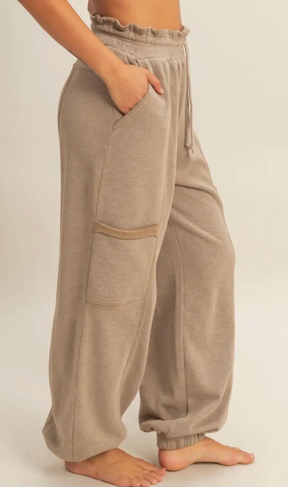 Mocha Ruffle Waist Joggers