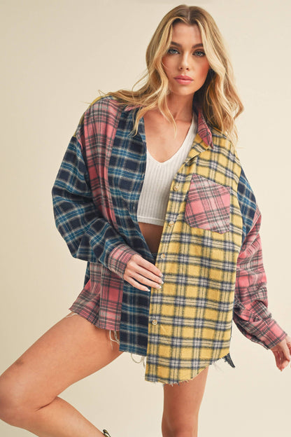 8316DN  Neela Multi Color Plaid Flannel Shirt 1: Blue/Pink/Yellow / Contemporary / M