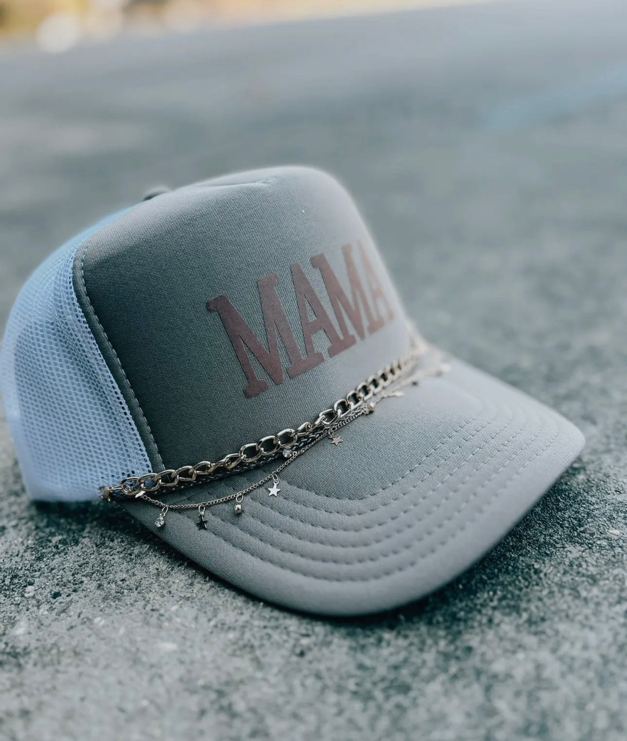 MAMA Khaki/White Trucker Hat With Chain