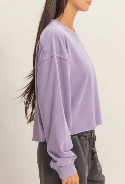 Dusty Purple Mineral Washed Cropped Sweatshirt