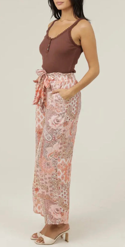 Coral Blush Tie Waist Wide Leg Pants