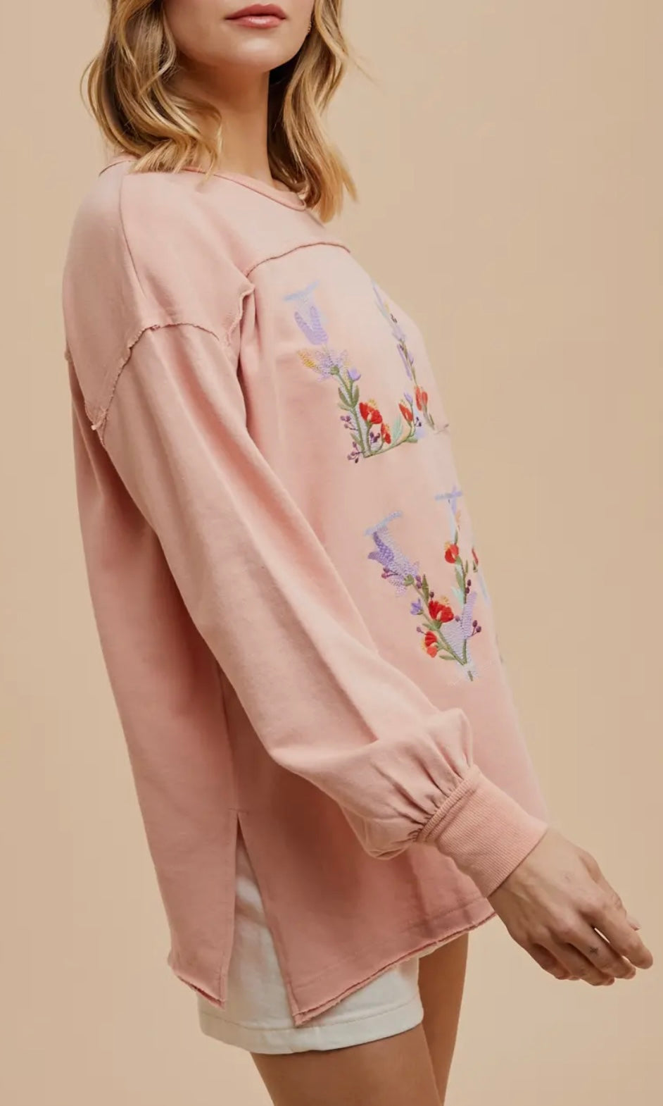 LOVE Embroidered Terry Pullover