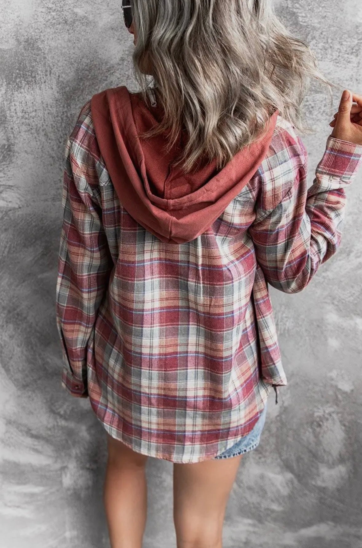 Hooded Plaid Shirt (Two Colors)