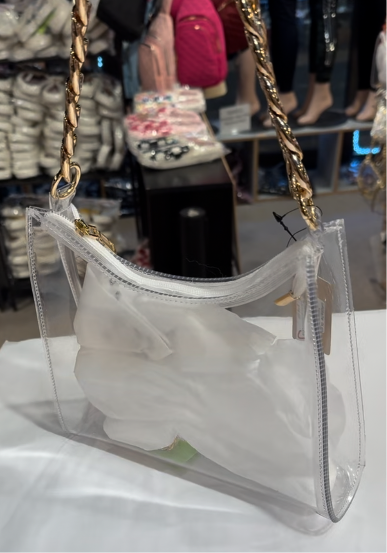 Clear Stadium/Concert Bag W/Gold Chain Strap